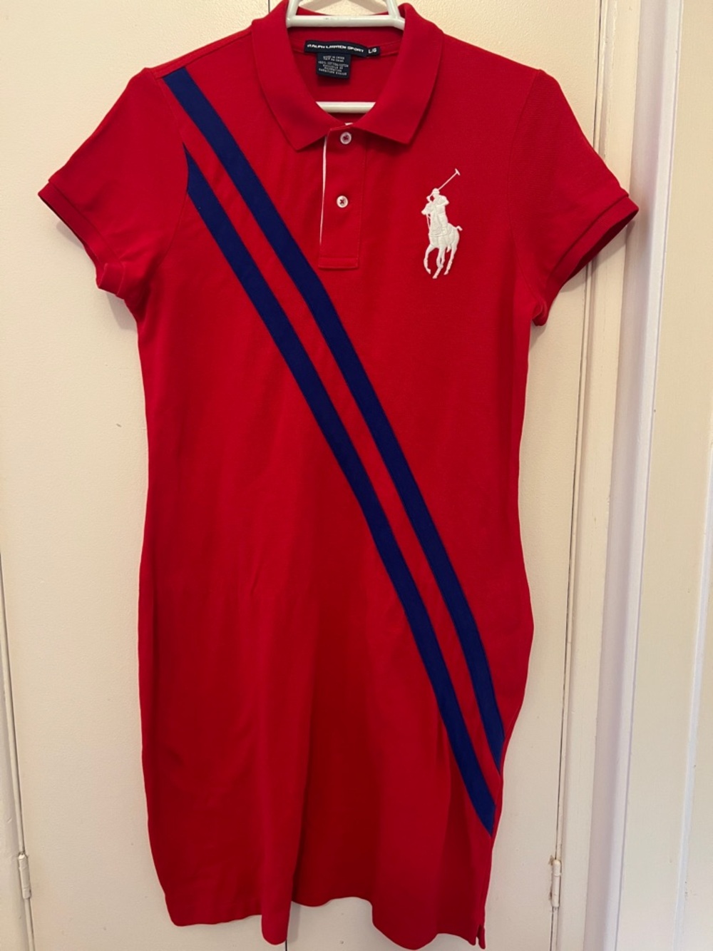 NEW Polo by Ralph Lauren Red Polo Dress with Slanted Navy Stripe Detailing